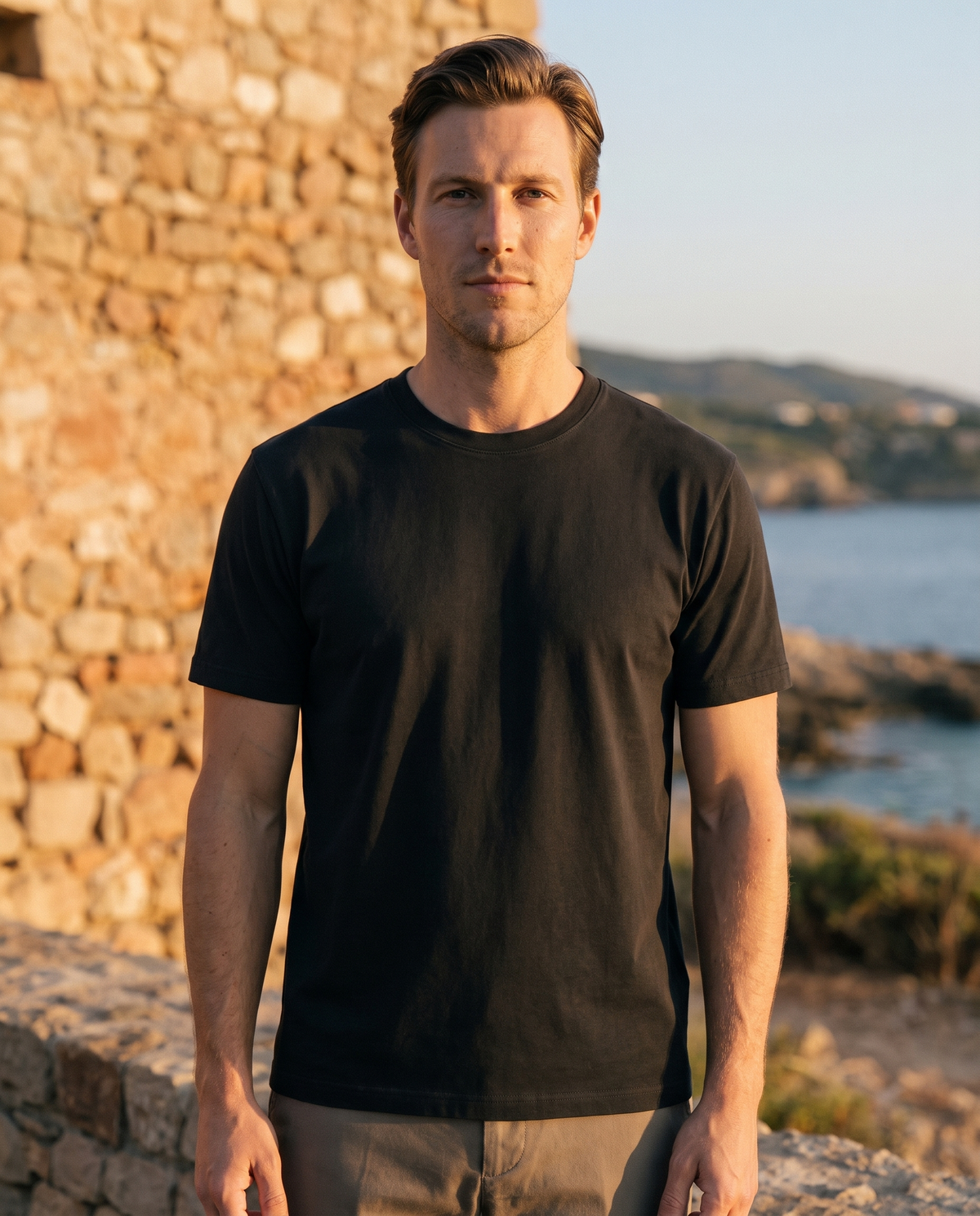 EAZEN Essential Tee - Washed Black - Model Thijs Outdoor Upper Body