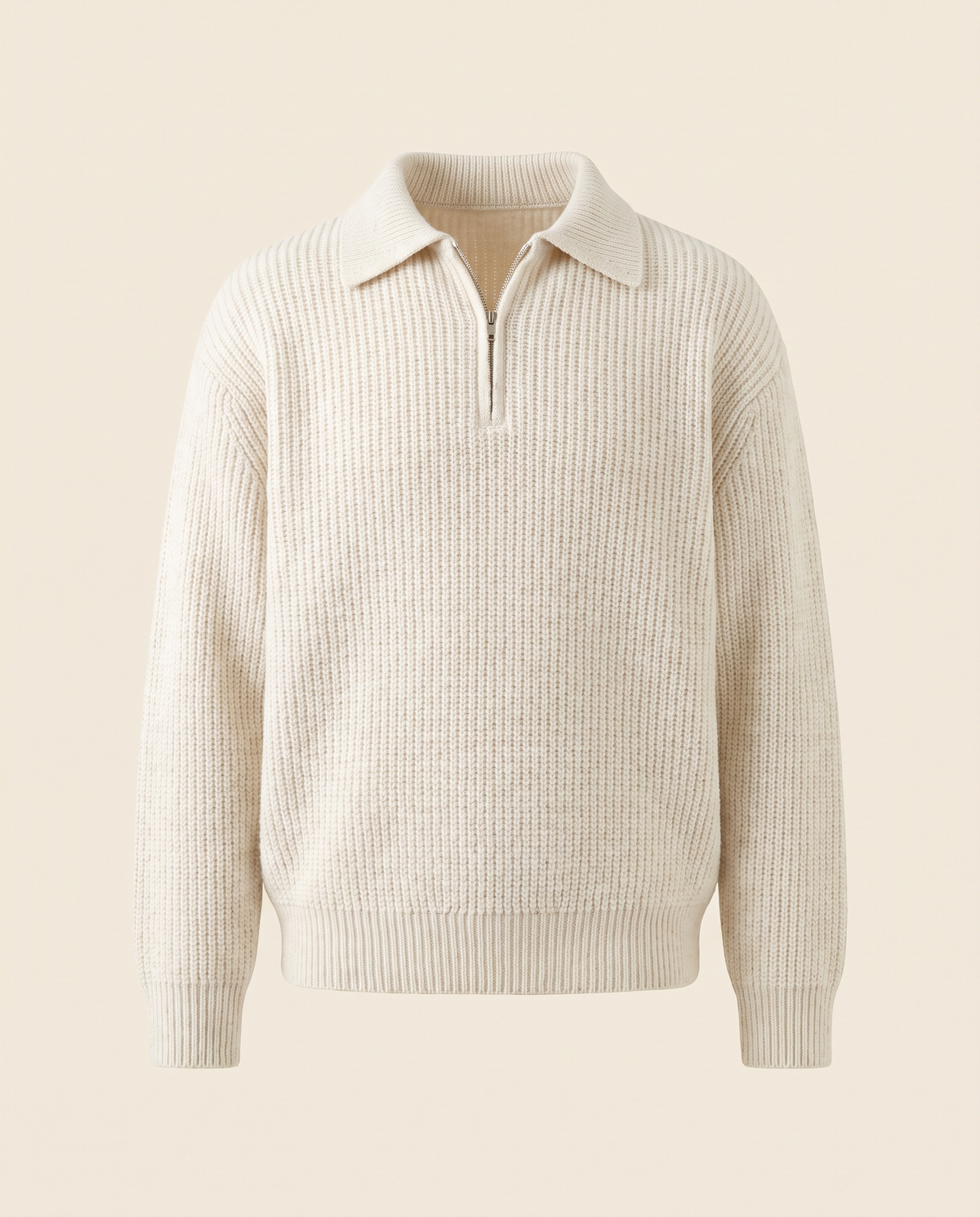 EAZEN Halfzip Polo - Off White - Product Front