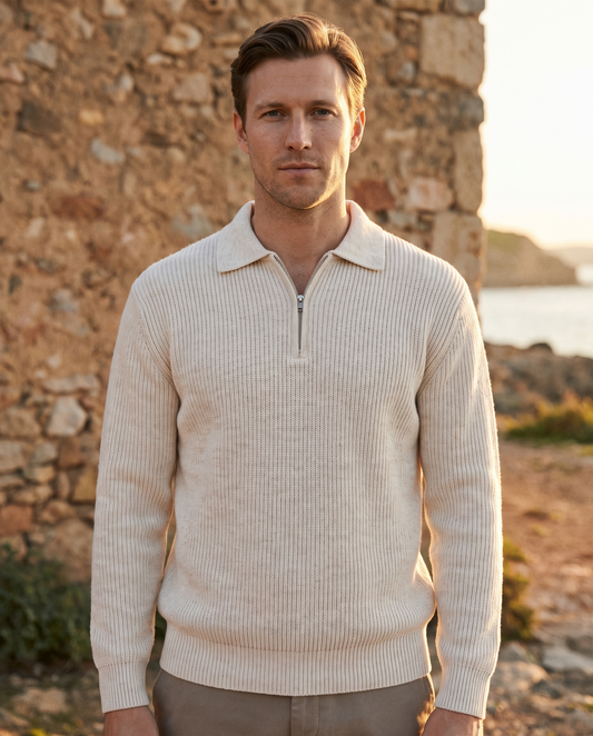 EAZEN Halfzip Polo - Off White - Model Thijs Outdoor Upper Body