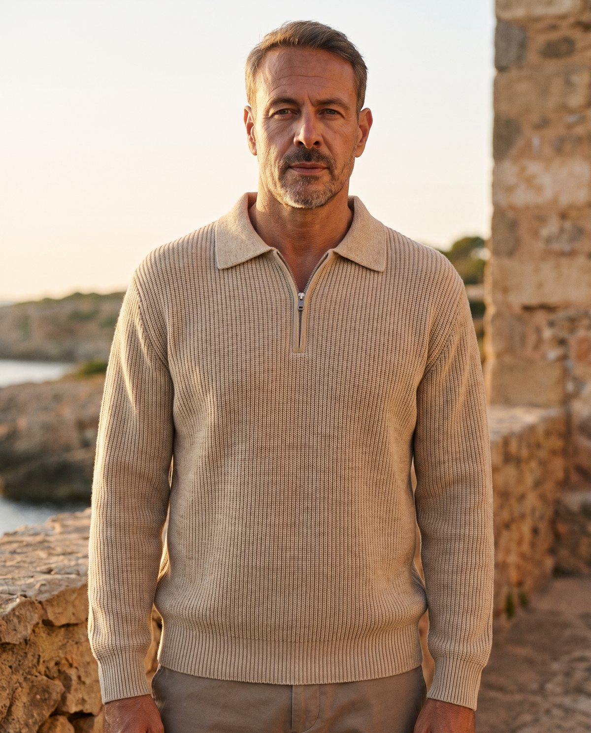 EAZEN Halfzip Polo - Sand - Model Man-1 Outdoor Upper Body