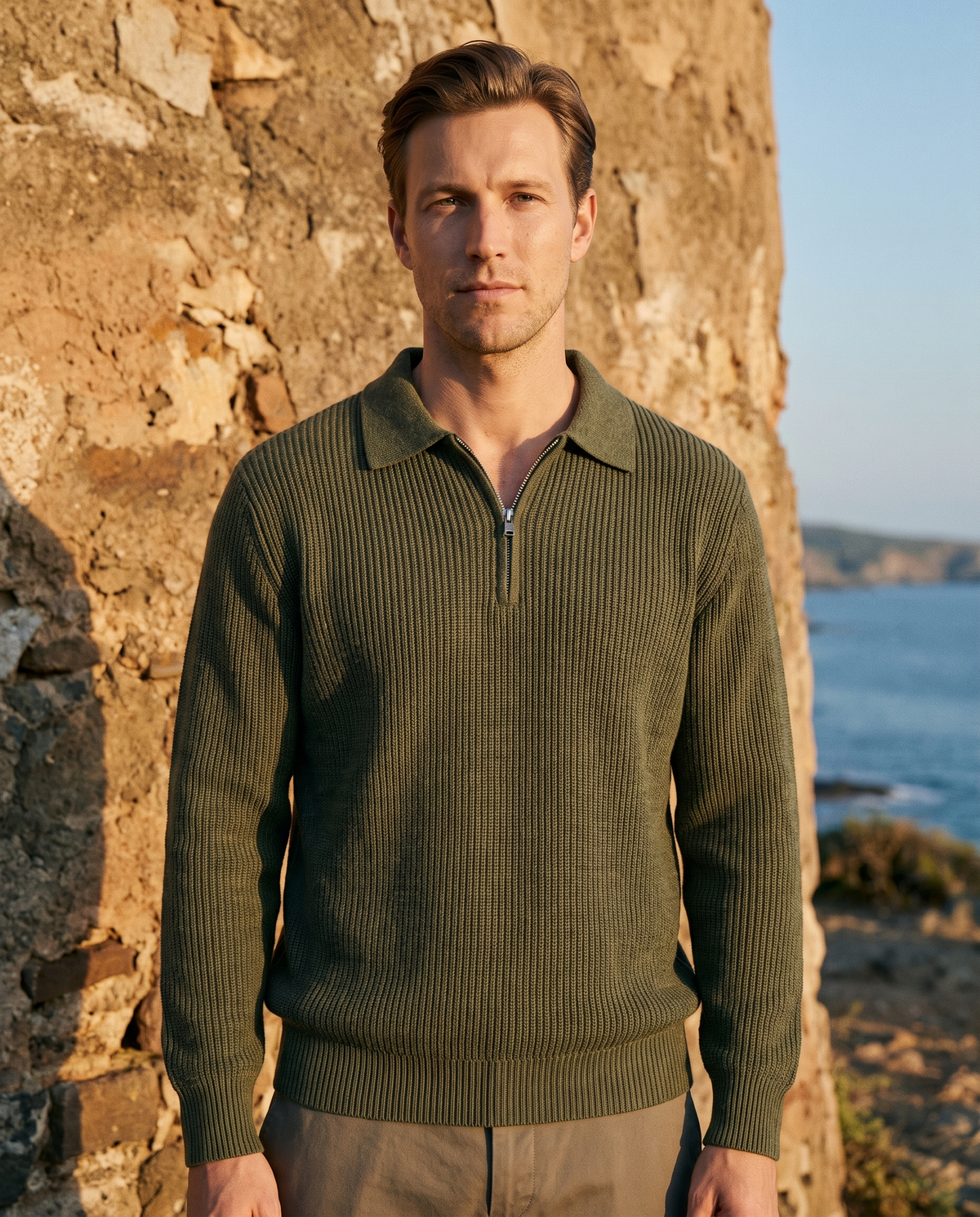 EAZEN Halfzip Polo - Olive - Model Thijs Outdoor Upper Body