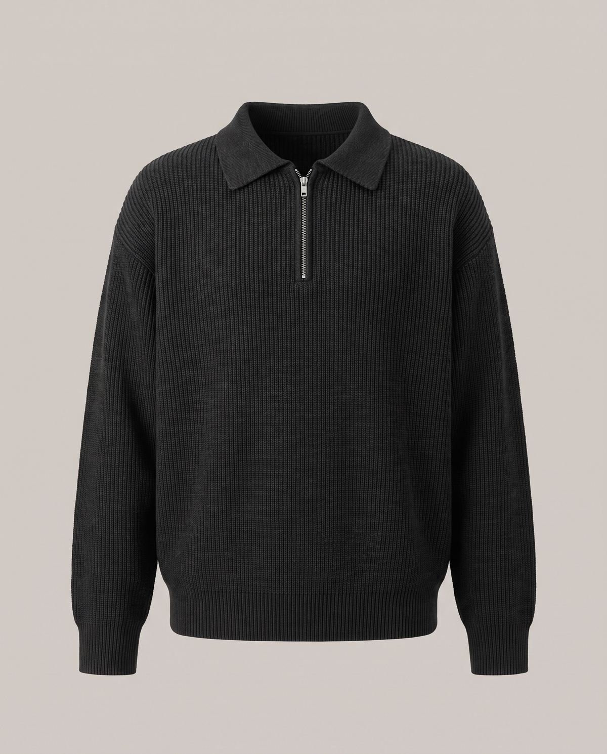 EAZEN Halfzip Polo - Washed Black - Product Front