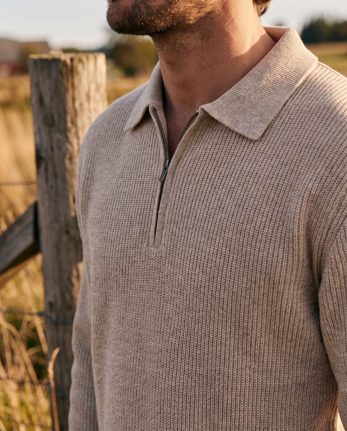 EAZEN Halfzip Polo – Sand – outdoor – model EAZEN-Vriend