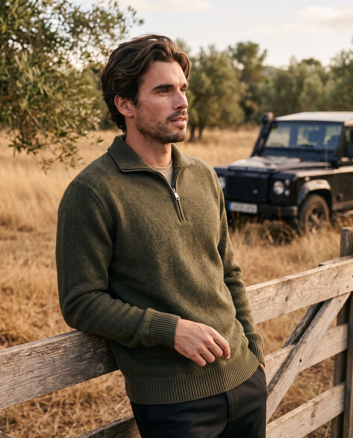 EAZEN Halfzip Polo – Olive – outdoor – model Thijs