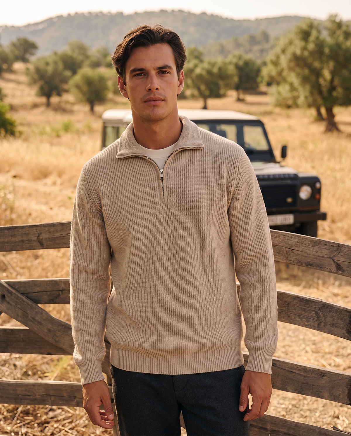 EAZEN Halfzip Polo – Sand – outdoor – model EAZEN-Vriend