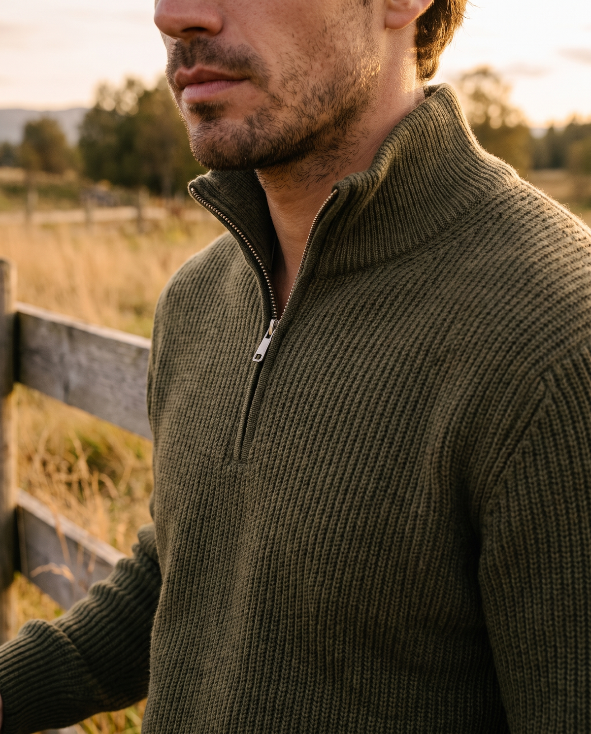 EAZEN Halfzip Polo – Olive – outdoor – model EAZEN-Vriend