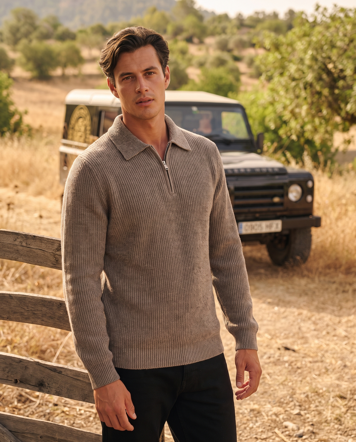 EAZEN Halfzip Polo – Taupe – outdoor – model EAZEN-Vriend