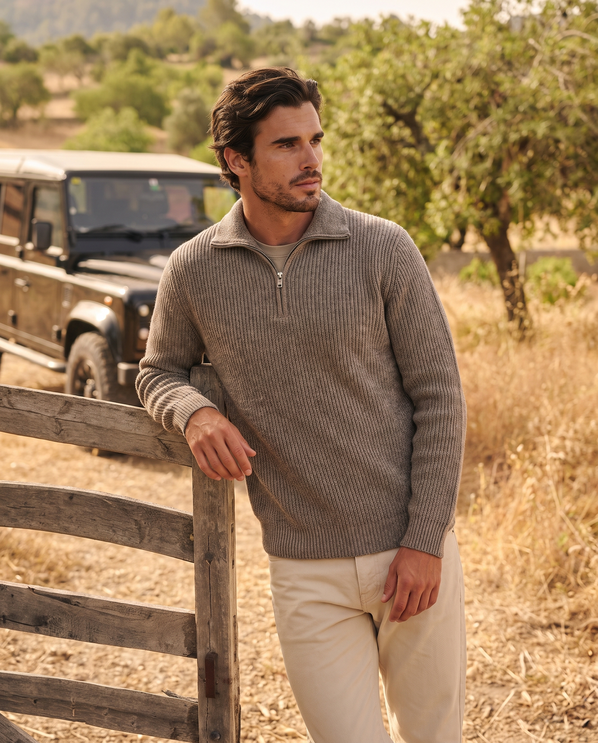 EAZEN Halfzip Polo – Taupe – outdoor – model Thijs