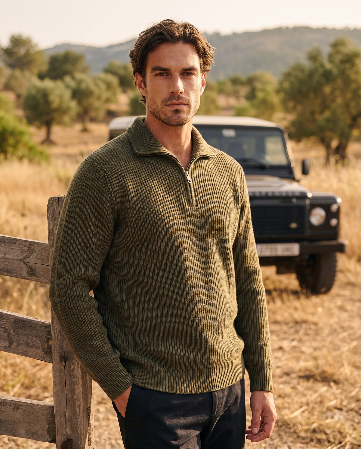 EAZEN Halfzip Polo – Olive – outdoor – model EAZEN-Vriend