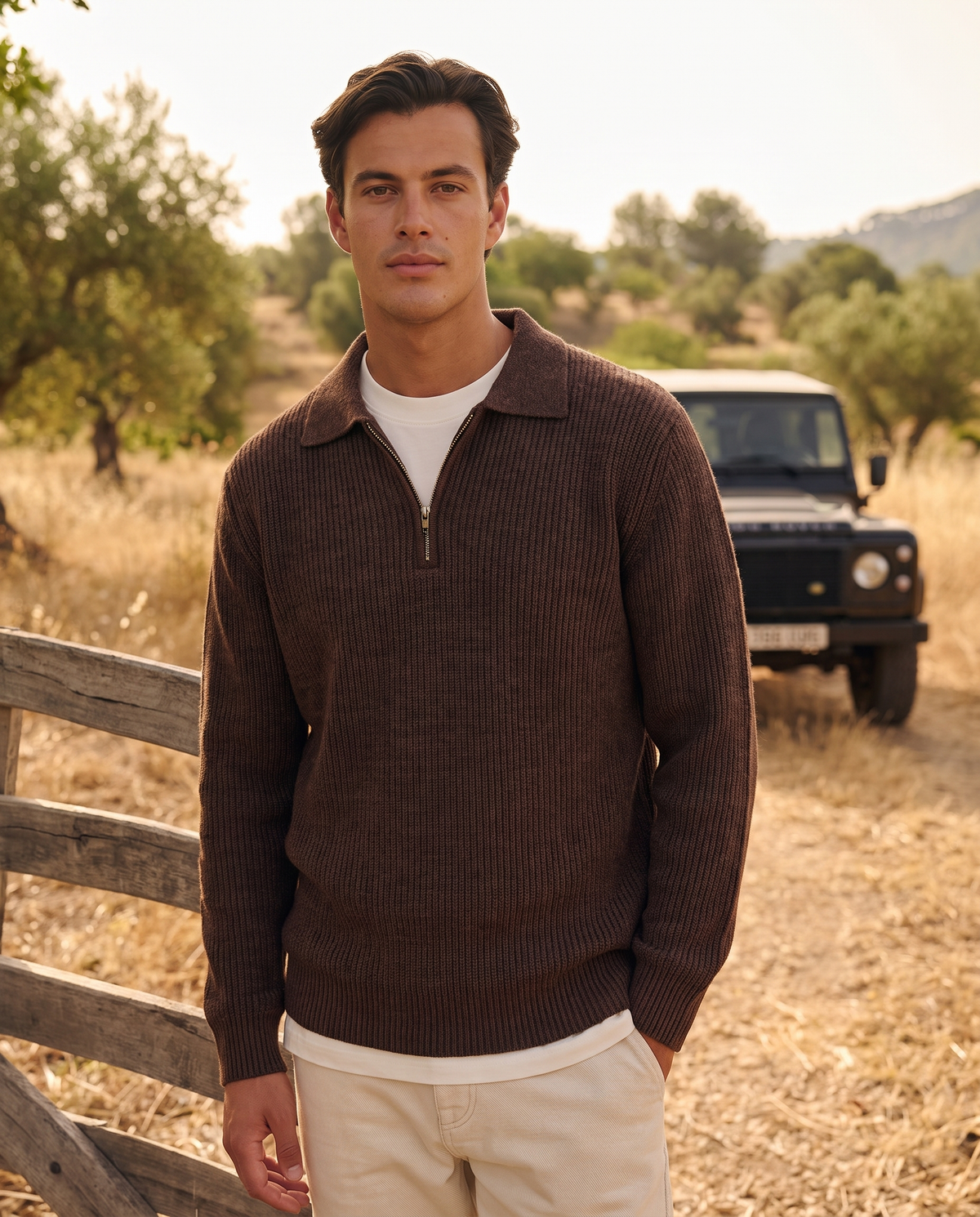 EAZEN Halfzip Polo – Brown – outdoor – model EAZEN-Vriend