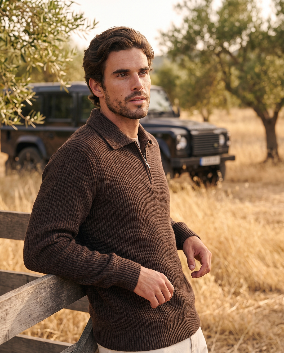 EAZEN Halfzip Polo – Brown – outdoor – model Thijs