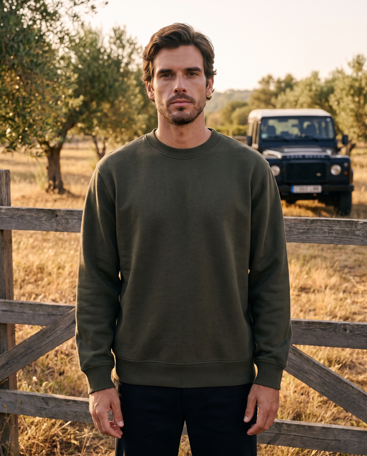 EAZEN Crewneck Sweater – Olive – outdoor – front