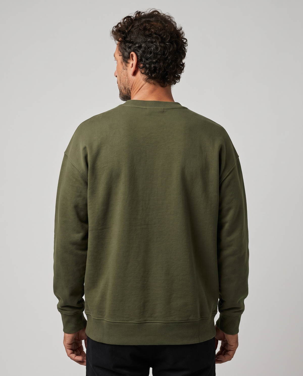 EAZEN Crewneck Sweater – Olive – studio – back